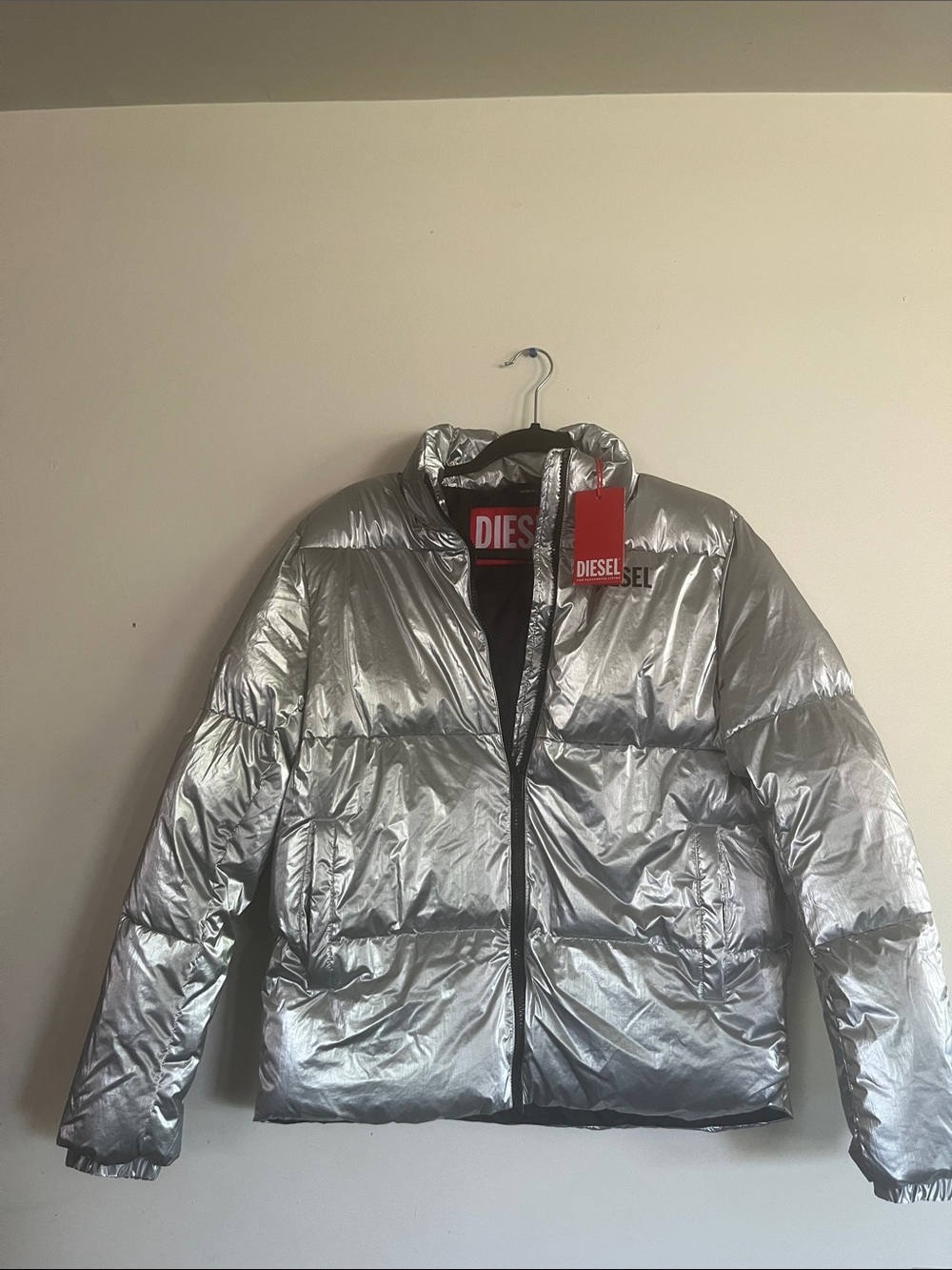Diesel Metallic Silver Puffer Coat